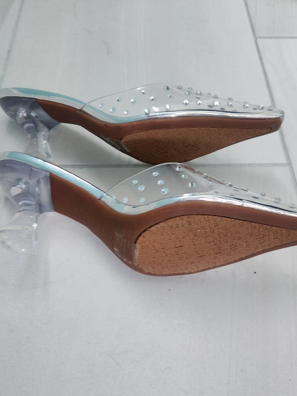 Gianni Bini Clear Pointed Mule with Rhinestones - Nude Insole - Picture 4 of 5
